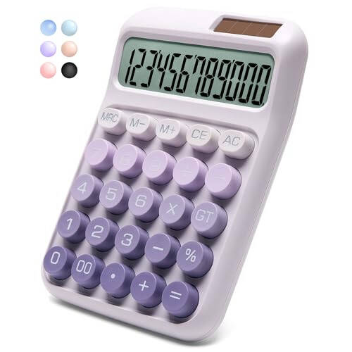 NGIFERA Desk Calculator, 12 Digits, Large LCD Display, Big Buttons, Solar and Battery Dual Power Desktop Calculators, Cute and Aesthetic, Suitable for Office and Study (Ombre Purple, M) - 1