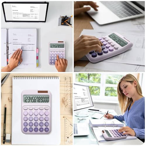 NGIFERA Desk Calculator, 12 Digits, Large LCD Display, Big Buttons, Solar and Battery Dual Power Desktop Calculators, Cute and Aesthetic, Suitable for Office and Study (Ombre Purple, M) - 6