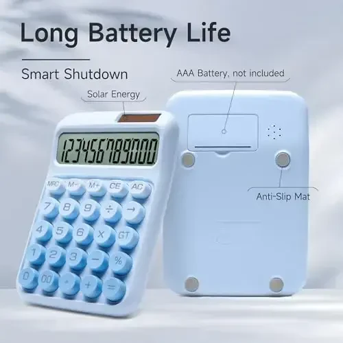 NGIFERA Desk Calculator,12 Digits, Large LCD Display,Big Buttons,Solar and Battery Dual Power Desktop Calculators,Cute and Aesthetic (Ombre Blue, M) - 3