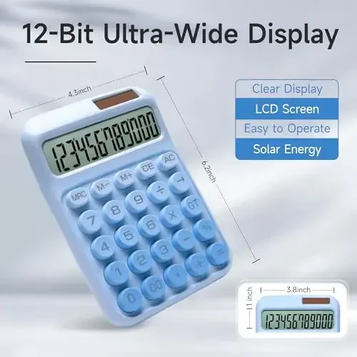 NGIFERA Desk Calculator,12 Digits, Large LCD Display,Big Buttons,Solar and Battery Dual Power Desktop Calculators,Cute and Aesthetic (Ombre Blue, M) - 4
