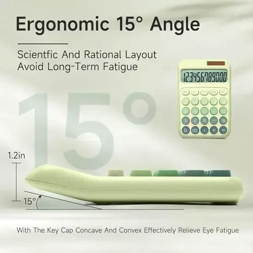 NGIFERA Desk Calculator,12 Digits, Large LCD Display,Big Buttons,Solar and Battery Dual Power Desktop Calculators,Cute and Aesthetic (Ombre Green, M) - 2