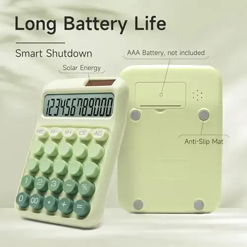 NGIFERA Desk Calculator,12 Digits, Large LCD Display,Big Buttons,Solar and Battery Dual Power Desktop Calculators,Cute and Aesthetic (Ombre Green, M) - 3