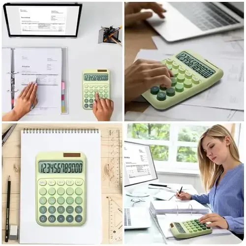 NGIFERA Desk Calculator,12 Digits, Large LCD Display,Big Buttons,Solar and Battery Dual Power Desktop Calculators,Cute and Aesthetic (Ombre Green, M) - 6