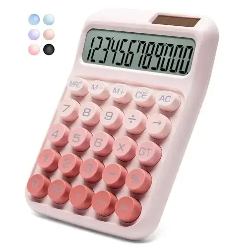 NGIFERA Desk Calculator,12 Digits, Large LCD Display,Big Buttons,Solar and Battery Dual Power Desktop Calculators,Cute and Aesthetic (Ombre Pink, M) - 1