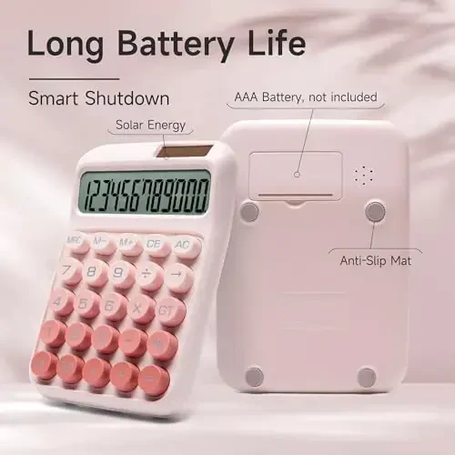 NGIFERA Desk Calculator,12 Digits, Large LCD Display,Big Buttons,Solar and Battery Dual Power Desktop Calculators,Cute and Aesthetic (Ombre Pink, M) - 3