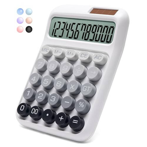NGIFERA Desk Calculator,12 Digits, Large LCD Display,Big Buttons,Solar and Battery Dual Power Desktop Calculators,Cute and Aesthetic,Suitable for Office and Study (Ombre Gray, M) - 1