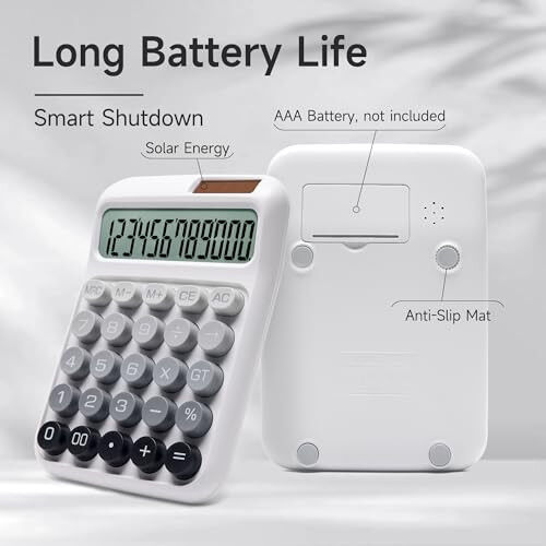 NGIFERA Desk Calculator,12 Digits, Large LCD Display,Big Buttons,Solar and Battery Dual Power Desktop Calculators,Cute and Aesthetic,Suitable for Office and Study (Ombre Gray, M) - 3