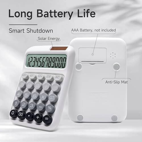 NGIFERA Desk Calculator,12 Digits, Large LCD Display,Big Buttons,Solar and Battery Dual Power Desktop Calculators,Cute and Aesthetic,Suitable for Office and Study (Ombre Gray, M) - 3