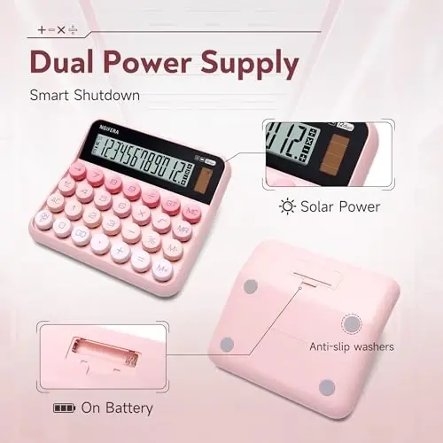 NGIFERA Desk Calculator, 12 Digit Large LCD Display, Big Buttons, Ergonomic 15° Tilt, Real Mechanical Keypad, Desktop Calculator for Office and Study - 5