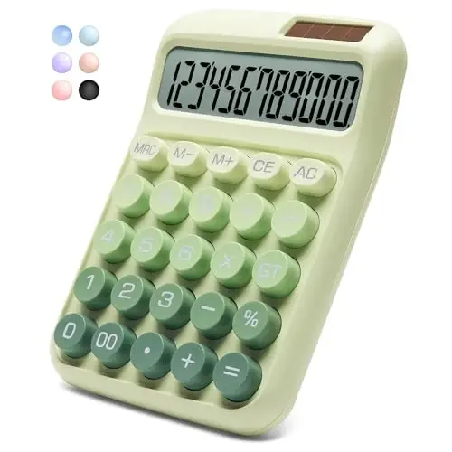 NGIFERA Desk Calculator,12 Digits, Large LCD Display,Big Buttons,Solar and Battery Dual Power Desktop Calculators,Cute and Aesthetic (Ombre Green, M) - 1