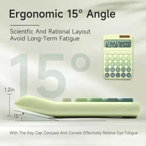 NGIFERA Desk Calculator,12 Digits, Large LCD Display,Big Buttons,Solar and Battery Dual Power Desktop Calculators,Cute and Aesthetic (Ombre Green, M) - 2