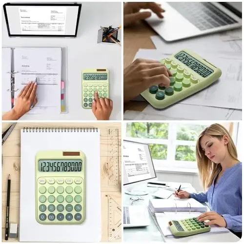 NGIFERA Desk Calculator,12 Digits, Large LCD Display,Big Buttons,Solar and Battery Dual Power Desktop Calculators,Cute and Aesthetic (Ombre Green, M) - 6