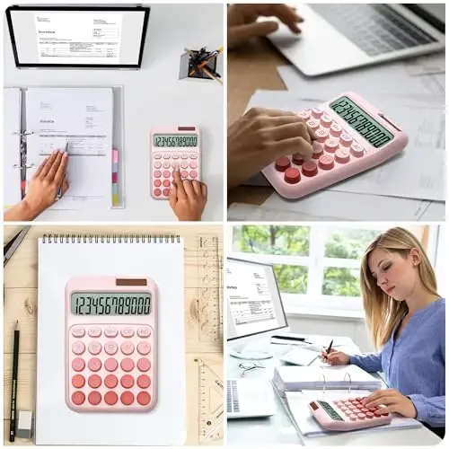 NGIFERA Desk Calculator,12 Digits, Large LCD Display,Big Buttons,Solar and Battery Dual Power Desktop Calculators,Cute and Aesthetic (Ombre Pink, M) - 6