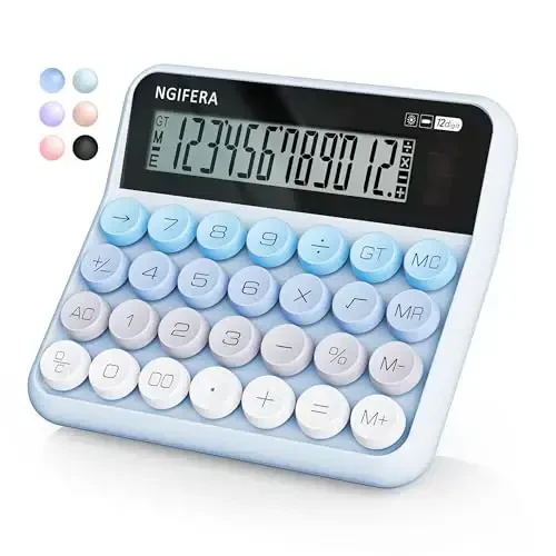 NGIFERA Mechanical Calculator,12 Digits, Large LCD Display,Big Buttons,Solar and Battery Dual Power Mechanical Keyboard Desktop Calculators,Cute and Aesthetic (Blue Gradient, Large) 