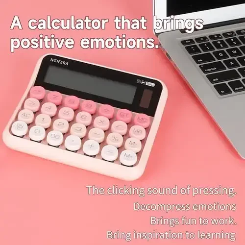 NGIFERA Mechanical Calculator,12 Digits, Large LCD Display,Big Buttons,Solar and Battery Dual Power Mechanical Keyboard Desktop Pink Calculators,Cute and Aesthetic (Pink, Large) - 6