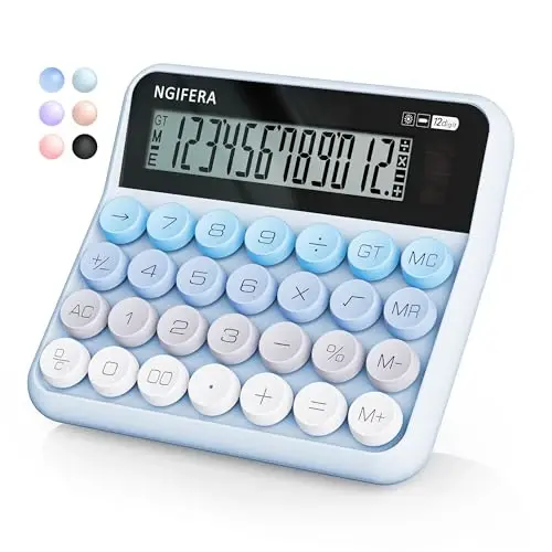 NGIFERA Mechanical Calculator,12 Digits, Large LCD Display,Big Buttons,Solar and Battery Dual Power Mechanical Keyboard Desktop Calculators,Cute and Aesthetic (Blue Gradient, Large) - 1