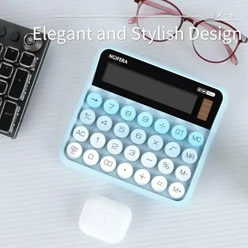 NGIFERA Mechanical Calculator,12 Digits, Large LCD Display,Big Buttons,Solar and Battery Dual Power Mechanical Keyboard Desktop Calculators,Cute and Aesthetic (Blue Gradient, Large) - 3