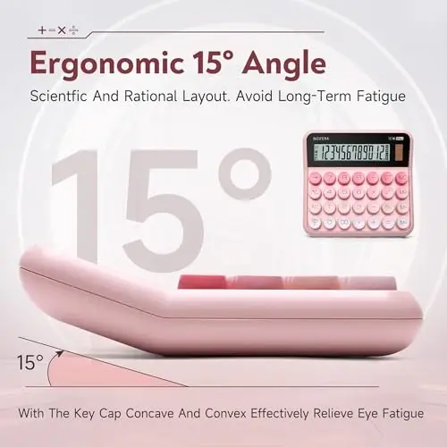 NGIFERA Mechanical Calculator,12 Digits, Large LCD Display,Big Buttons,Solar and Battery Dual Power Mechanical Keyboard Desktop Pink Calculators,Cute and Aesthetic (Pink, Large) - 3