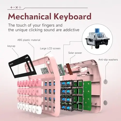 NGIFERA Stol usti kalkulyatori, 12 xonali katta LCD displey, Katta tugmalar, Ergonomik 15° eğim, Haqiqiy mexanik klaviatura, Ofis va o'qish uchun stol usti kalkulyatori - 4