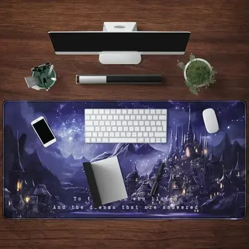 Night Purple Desk Mat Dark Academia Anime Computer Desk Keyboard Mat, 31.5 X 15.8 in Office Decor for Women Castle Aesthetics Mouse Pad XXL for Desktop Laptop Computer Mouse Gaming Pad - 4