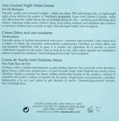 NightWear Plus Anti-Oxidant Night Detox Creme - All Skin Types by Estee Lauder for Women - 1.7 oz Cream- - 4