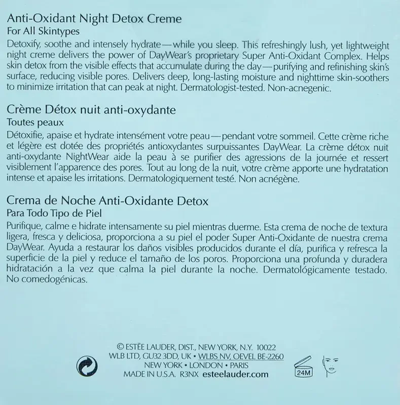 NightWear Plus Anti-Oxidant Night Detox Creme - All Skin Types by Estee Lauder for Women - 1.7 oz Cream- - 4