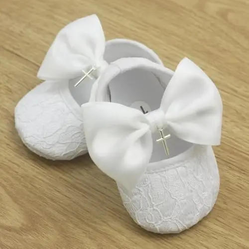Nihao Baby Girls White Baptism Shoes and Headband Set Christening Dress Shoes - 4