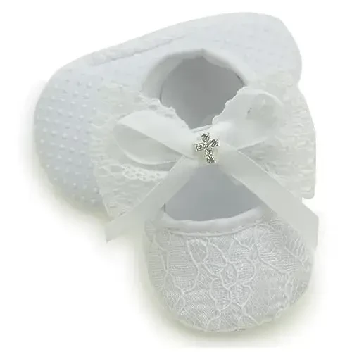 Nihao Baby Girls White Baptism Shoes and Headband Set Christening Dress Shoes 