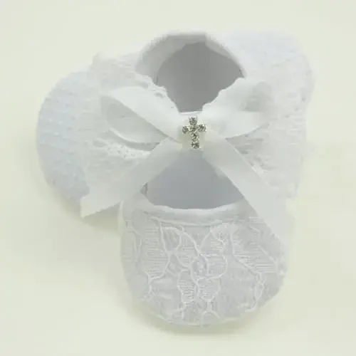 Nihao Baby Girls White Baptism Shoes and Headband Set Christening Dress Shoes - 2