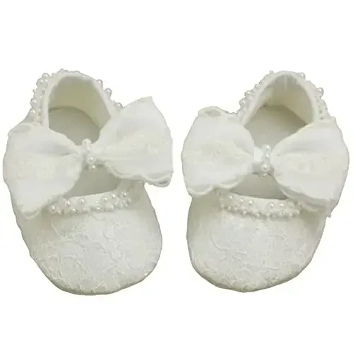 Nihao Baby Girls White Baptism Shoes and Headband Set Christening Dress Shoes - 3