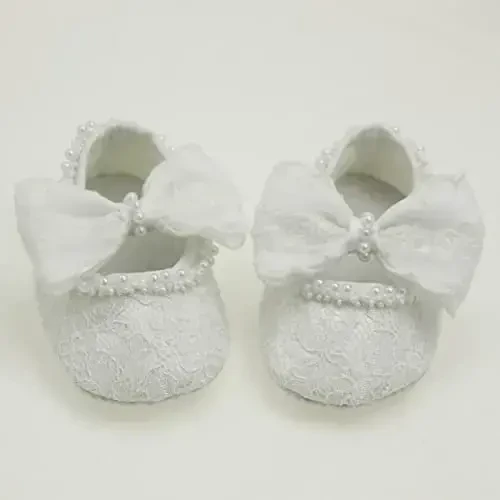 Nihao Baby Girls White Baptism Shoes and Headband Set Christening Dress Shoes - 5