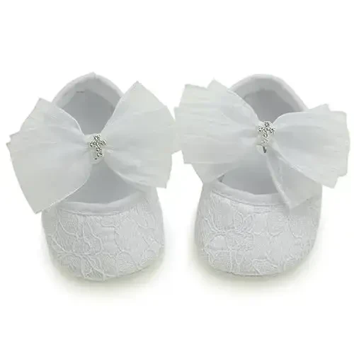 Nihao Baby Girls White Baptism Shoes and Headband Set Christening Dress Shoes - 1