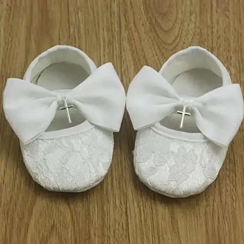Nihao Baby Girls White Baptism Shoes and Headband Set Christening Dress Shoes - 2
