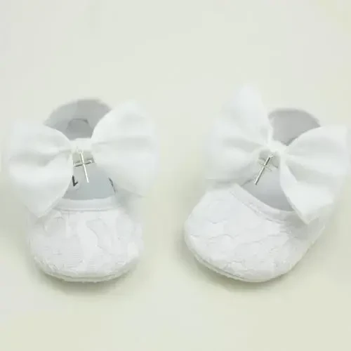 Nihao Baby Girls White Baptism Shoes and Headband Set Christening Dress Shoes - 6