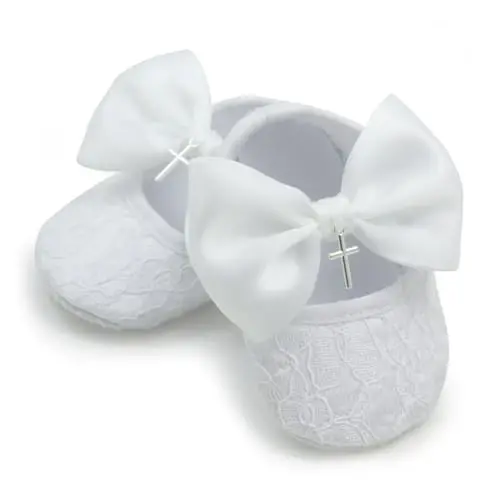 Nihao Baby Girls White Baptism Shoes and Headband Set Christening Dress Shoes - 1