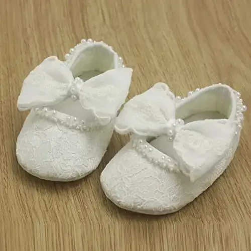 Nihao Baby Girls White Baptism Shoes and Headband Set Christening Dress Shoes - 3