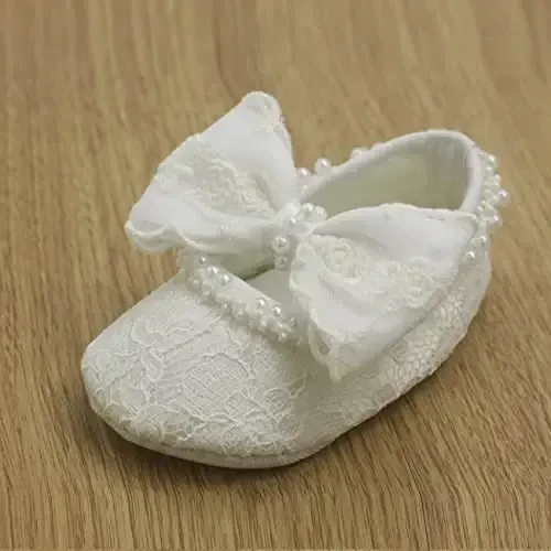 Nihao Baby Girls White Baptism Shoes and Headband Set Christening Dress Shoes - 4