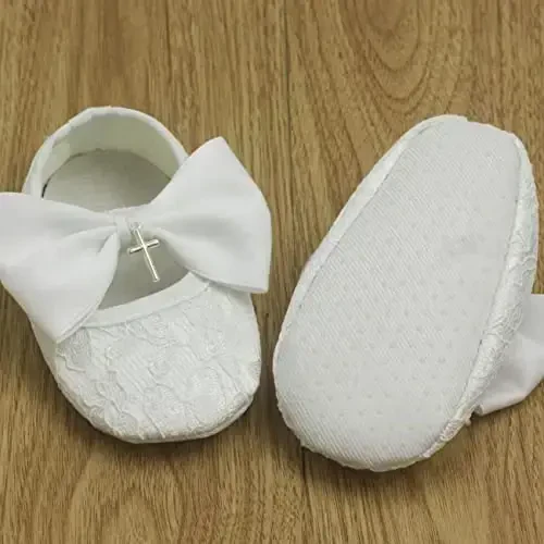 Nihao Baby Girls White Baptism Shoes and Headband Set Christening Dress Shoes - 4
