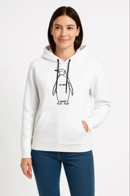 Nihilist Penguen Özel Tasarım Oversize Kapüşonlu Sweatshirt - Beyaz - 2