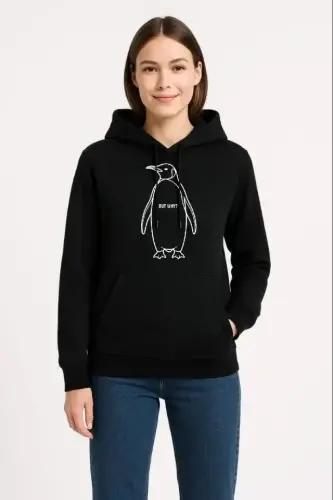 Nihilist Penguen Özel Tasarım Oversize Kapüşonlu Sweatshirt - Siyah - 1