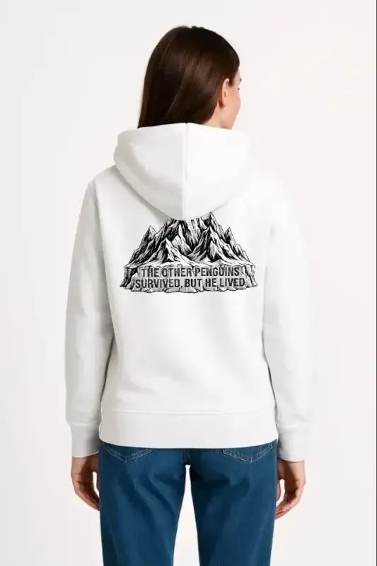 Nihilist Penguen Temalı Oversize Kapüşonlu Sweatshirt - Beyaz - BÜYÜKBEDENIZ