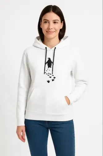 Nihilist Penguen Temalı Oversize Kapüşonlu Sweatshirt - Beyaz - BÜYÜKBEDENIZ (1)