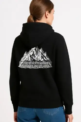 Nihilist Penguen Temalı Oversize Kapüşonlu Sweatshirt - Siyah - BÜYÜKBEDENIZ (1)