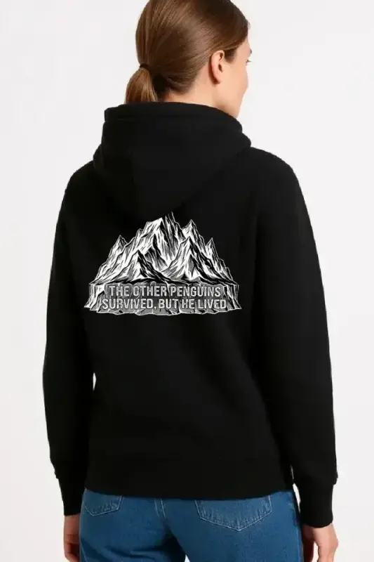 Nihilist Penguen Temalı Oversize Kapüşonlu Sweatshirt - Siyah - 2