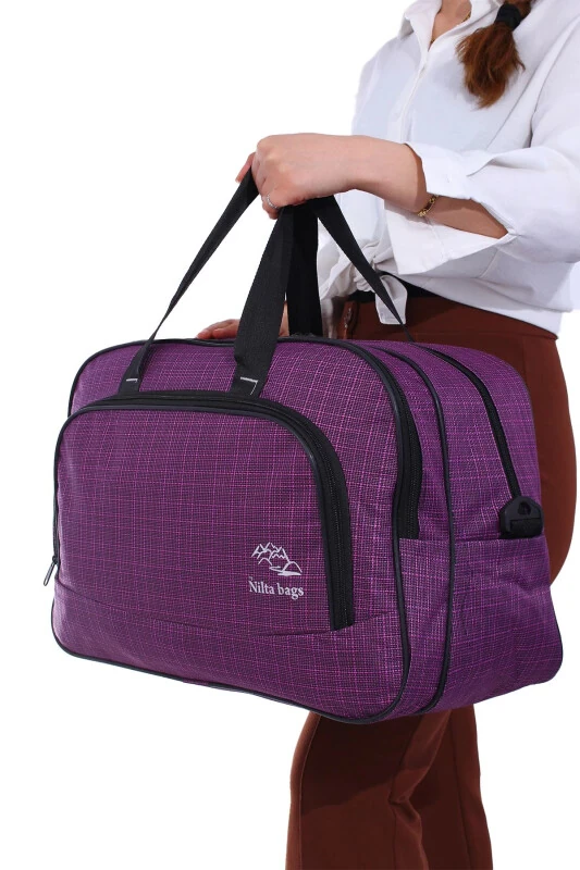 Nil-01 Unısex Havlu Kumaş Hostes Valiz Seyahat Tatil Spor Hastane Çok Gözlü El Ve Omuz Çantası Kabin-MOR - Fiyaka