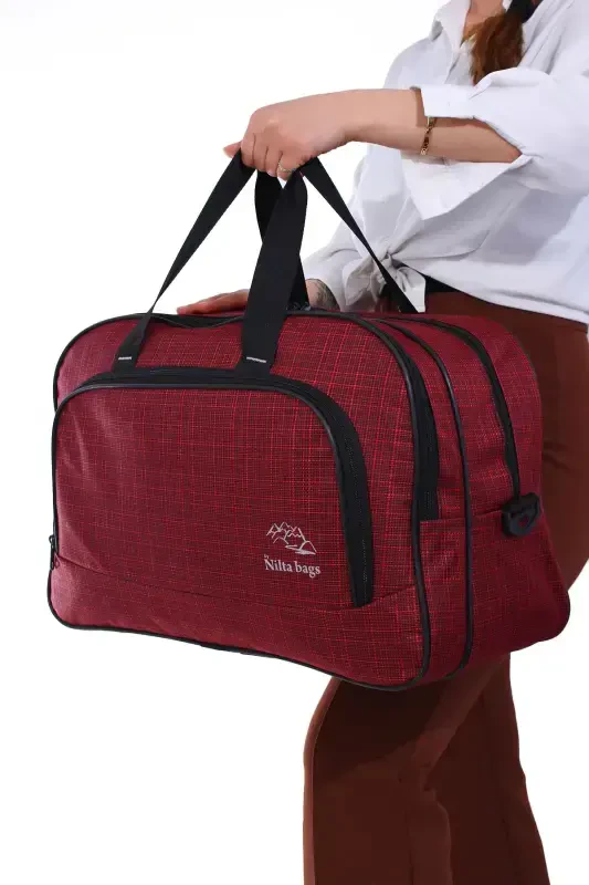 Nil-01 Unısex Havlu Kumaş Hostes Valiz Seyahat Tatil Spor Hastane Çok Gözlü El Ve Omuz Çantası Kabin-BORDO - Fiyaka
