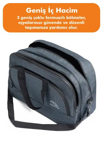Nil-01 Unısex Havlu Kumaş Hostes Valiz Seyahat Tatil Spor Hastane Çok Gözlü El Ve Omuz Çantası Kabin-LACİVERT - 5