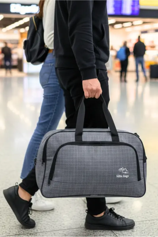 Nil-01 Unısex Havlu Kumaş Hostes Valiz Seyahat Tatil Spor Hastane Çok Gözlü El Ve Omuz Çantası Kabin-A.GRİ - 2