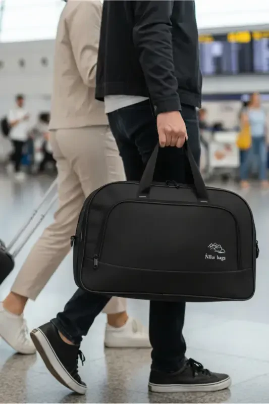 nil-01 UNISEX ТКАНЬ ДЛЯ ПОЛОТЕНЕЦ БОРТПРОВОДНИК ЧЕМОДАН ПУТЕШЕСТВИЕ ОТДЫХ СПОРТ БОЛЬНИЦА МНОГОКАРМАННАЯ РУЧНАЯ И ПЛЕЧЕВАЯ СУМКА САЛОН-Полотенце Черный - 2