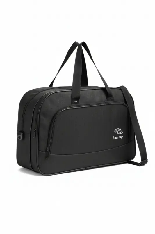 nil-01 UNISEX TOWEL FABRIC HOSTESS SUITCASE TRAVEL VACATION SPORTS HOSPITAL MULTI-POCKET HAND AND SHOULDER BAG CABIN-Towel Black - 1